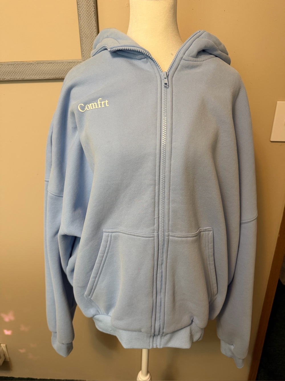 Comfrt Cloud Zip Hoodie Light Blue Oversized Unisex XL